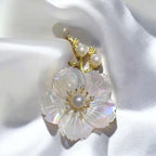 Mother of Pearl Blossom Shell Brooch Copper Inlaid Zircon Pin for Women