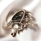 Vintage Crow Brooch: Distressed Design with Red Rhinestone - Halloween Jewelry