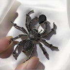 Shiny zircon spider brooch, gold, black spider jewelry with gift box