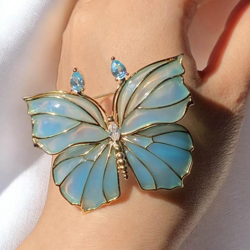 Blue crystal butterfly original brooch women's jewelry gift with box