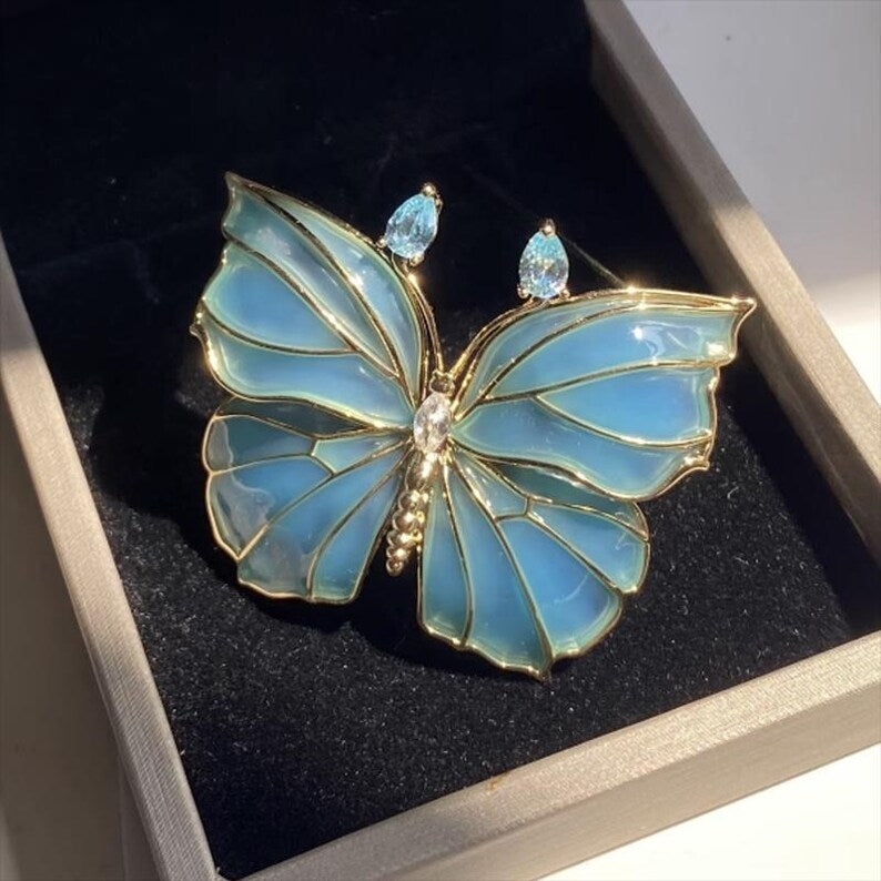 Blue crystal butterfly original brooch women's jewelry gift with box