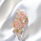Rose copper zircon brooch for women rhinestone rose bloom brooches