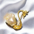 Pearl Swan Brooch: Zircon, Mother of Pearl, Turquoise Accents