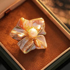 Vintage pin natural baroque pearl five-leaf flower brooch with box