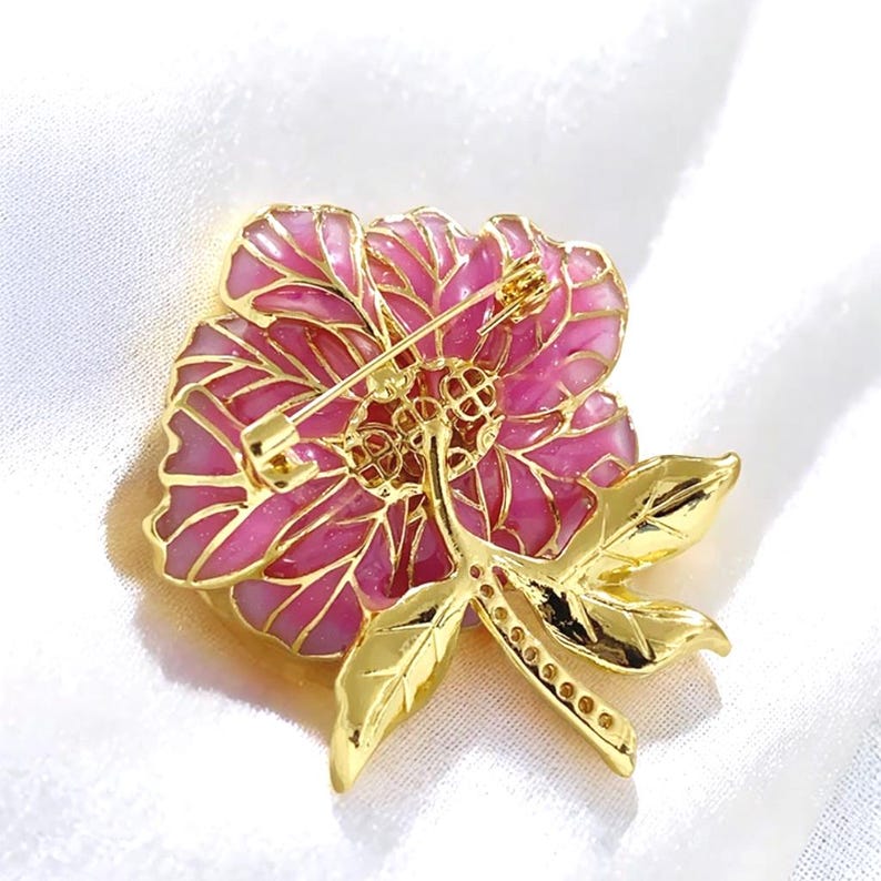 Red peony brooch, zircon inlaid copper brooch gift green oil dripping leaves