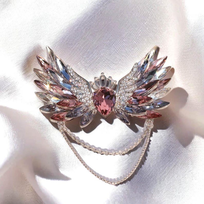 Crystal Butterfly Wing Brooch: Crown Tassel Pendant