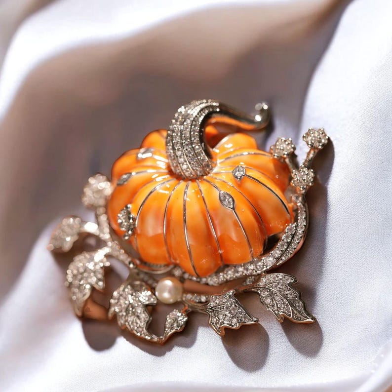 Hand-Painted Pumpkin Brooch: Whimsical Clothing Accessory Gift