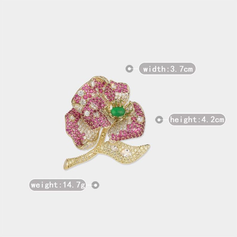 Luxury rose brooch, colorful zircon vintage women brooch with gifts box