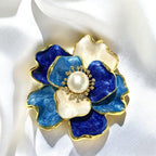 Handmade enamel peony brooch, pearl stamens, handmade dripping color