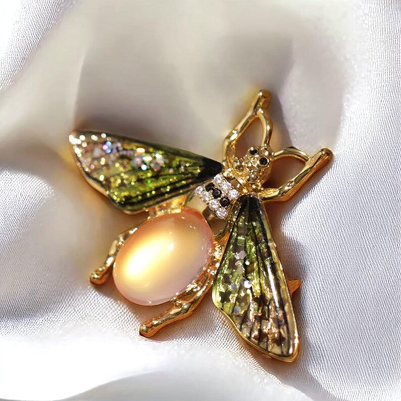 Colorful Moonstone Bee Brooch, vintage bee brooches for women gift