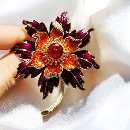 Luxury red sun flower brooch for mom, handmade enamel oil drop brooch jewelry