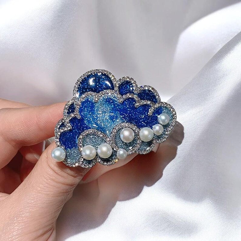 Dreamy enamel blue cloud brooch, drops oil women pearl brooches or pendant