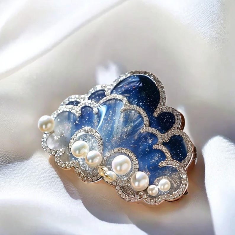 Dreamy enamel blue cloud brooch, drops oil women pearl brooches or pendant