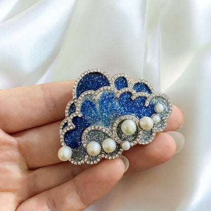 Dreamy enamel blue cloud brooch, drops oil women pearl brooches or pendant