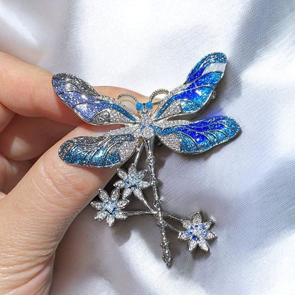 Blue enamel dragonfly brooch, vintage hand made jewelry brooches or pendant