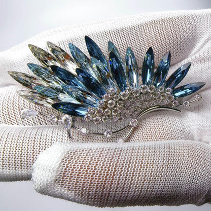 Original copper-made lake blue gradient crystal butterfly wing brooch