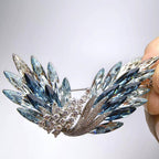 Original copper lake crystal wing brooch, blue gradient crystal inlaid with zircon
