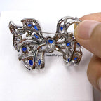 Silver Handmade Copper Inlaid Blue Crystal Bow Brooch Gift