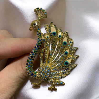 Copper Zircon Peacock Brooch: Exquisite Colorful Bird Jewelry