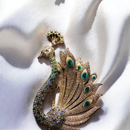 Copper Zircon Peacock Brooch: Exquisite Colorful Bird Jewelry
