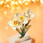 Handmade enamel forest retro daffodil brooch, White flower bloom brooches with gift box