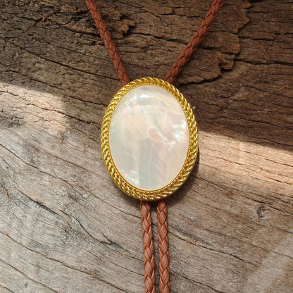 Bolo Tie en Nacre - Collier de Mariage pour Hommes Femmes Garçons d'honneur Marié - Cravate Cowboy Western