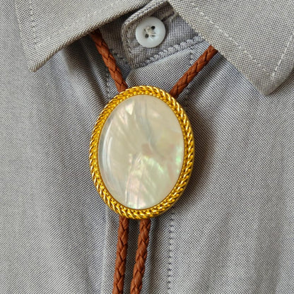Bolo Tie en Nacre - Collier de Mariage pour Hommes Femmes Garçons d'honneur Marié - Cravate Cowboy Western