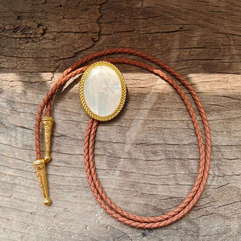 Bolo Tie en Nacre - Collier de Mariage pour Hommes Femmes Garçons d'honneur Marié - Cravate Cowboy Western