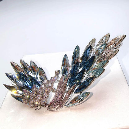 Original copper lake crystal wing brooch, blue gradient crystal inlaid with zircon