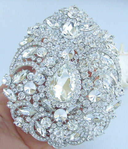 4.9 Inch Gorgeous Large Teardrop Brooch Pin Pendant Wedding Bouquet Austrian Crystals Prom Jewelry ET04045M