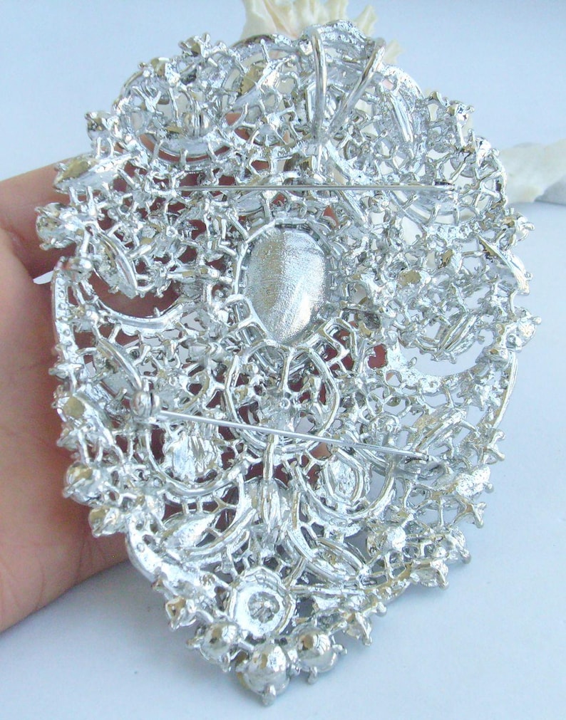 4.9 Inch Gorgeous Large Teardrop Brooch Pin Pendant Wedding Bouquet Austrian Crystals Prom Jewelry ET04045M