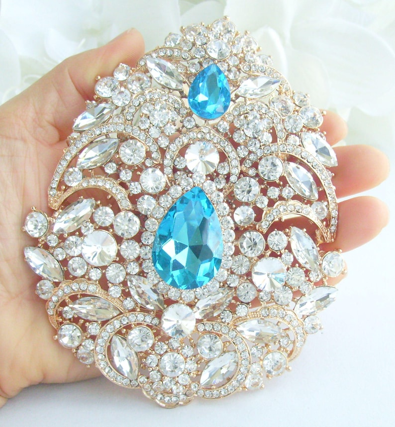 4.9 Inch Gorgeous Large Teardrop Brooch Pin Pendant Wedding Bouquet Austrian Crystals Prom Jewelry ET04045M