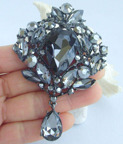 3.5 Inch Bridal Teardrop Brooch Pin Pendant Wedding Bouquet Austrian Crystals Prom Jewelry ET04082M