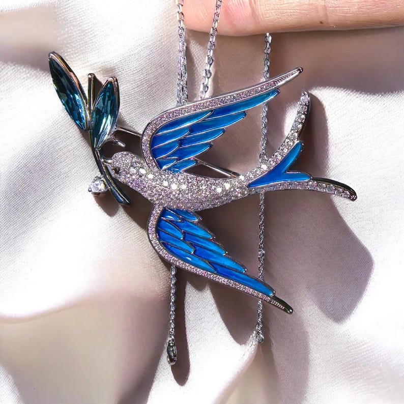 Original blue swallow base oil corsage, vintage enamel brooches or pendants jewelry gift