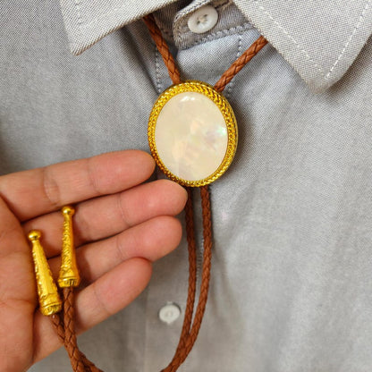 Bolo Tie en Nacre - Collier de Mariage pour Hommes Femmes Garçons d'honneur Marié - Cravate Cowboy Western