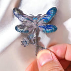 Blue enamel dragonfly brooch, vintage hand made jewelry brooches or pendant