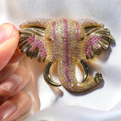 Broche éléphant scintillante en zircon incrusté à la main, bijou vintage cadeau