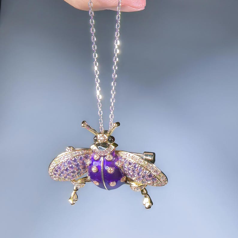 Handmade purple super flash ladybug brooch pendant, exquisite vintage luxury insect brooch jewelry