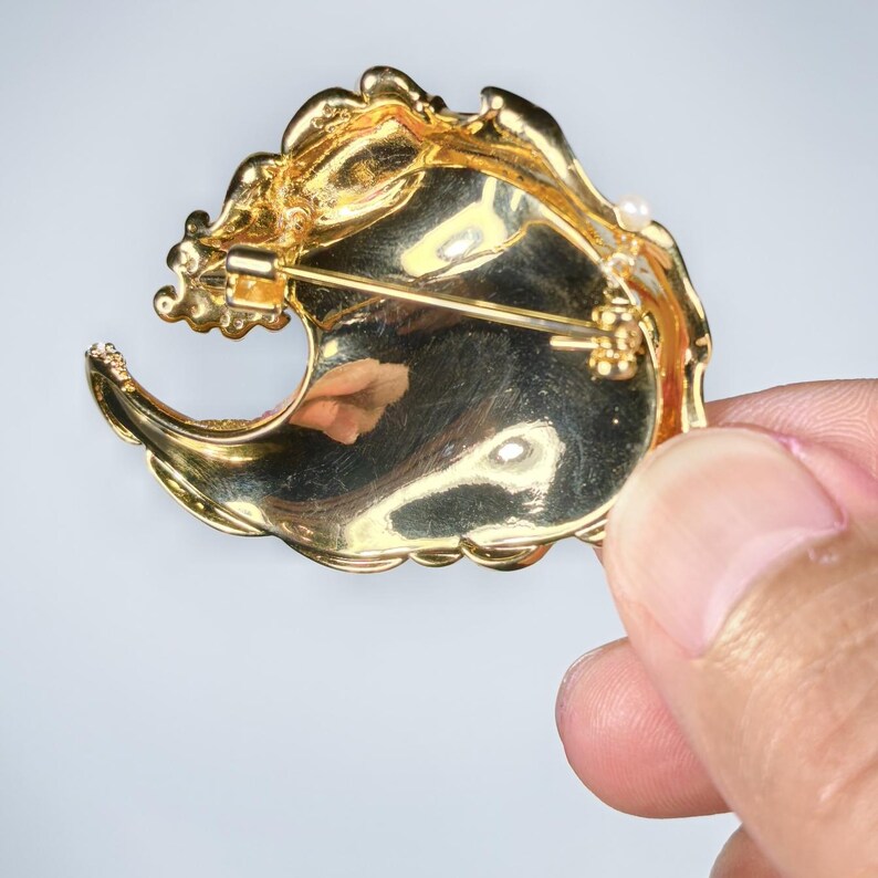 Pearl Wave Brooch: Handmade Enamel Copper Gold Pin