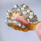 Pearl Wave Brooch: Handmade Enamel Copper Gold Pin