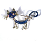 Handmade Blue Enamel Kitten Brooch: 18K Gold Plated Cat Pin