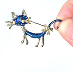 Handmade Blue Enamel Kitten Brooch: 18K Gold Plated Cat Pin