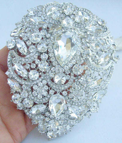 4.9 Inch Gorgeous Large Teardrop Brooch Pin Pendant Wedding Bouquet Austrian Crystals Prom Jewelry ET04045M