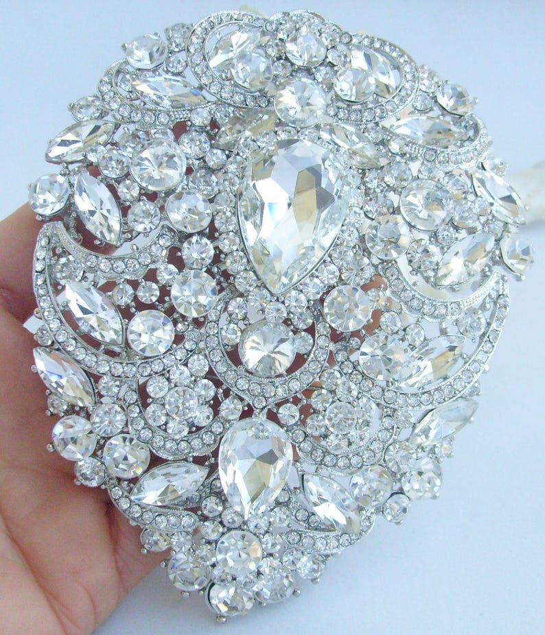 4.9 Inch Gorgeous Large Teardrop Brooch Pin Pendant Wedding Bouquet Austrian Crystals Prom Jewelry ET04045M