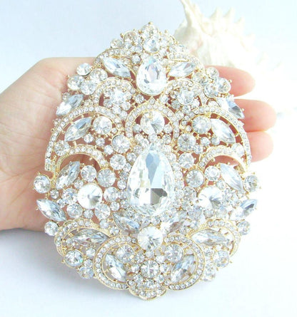 4.9 Inch Gorgeous Large Teardrop Brooch Pin Pendant Wedding Bouquet Austrian Crystals Prom Jewelry ET04045M