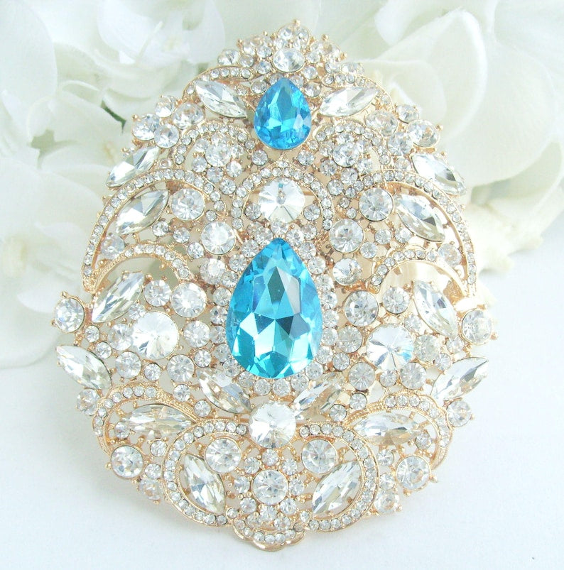 4.9 Inch Gorgeous Large Teardrop Brooch Pin Pendant Wedding Bouquet Austrian Crystals Prom Jewelry ET04045M