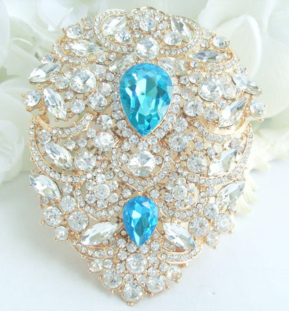 4.9 Inch Gorgeous Large Teardrop Brooch Pin Pendant Wedding Bouquet Austrian Crystals Prom Jewelry ET04045M