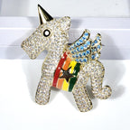 Diamond Unicorn Brooch: 14K Gold Wings, Colorful Zircon Pin