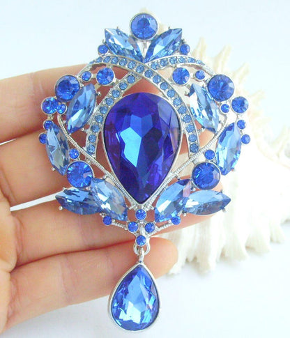 3.5 Inch Bridal Teardrop Brooch Pin Pendant Wedding Bouquet Austrian Crystals Prom Jewelry ET04082M