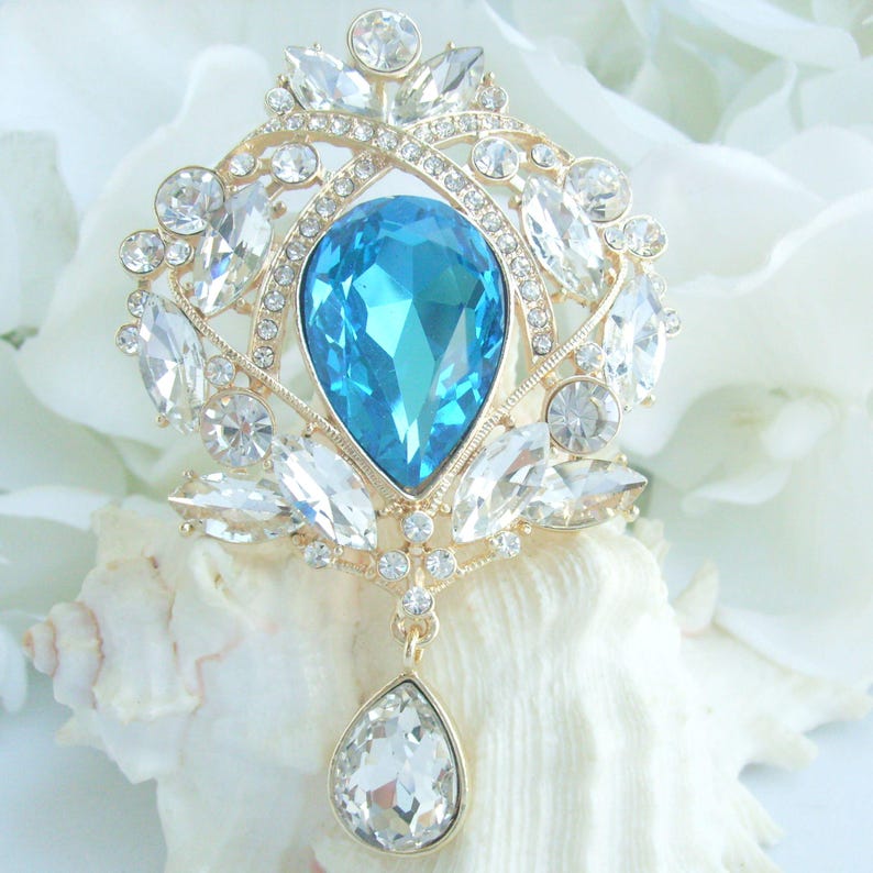3.5 Inch Bridal Teardrop Brooch Pin Pendant Wedding Bouquet Austrian Crystals Prom Jewelry ET04082M